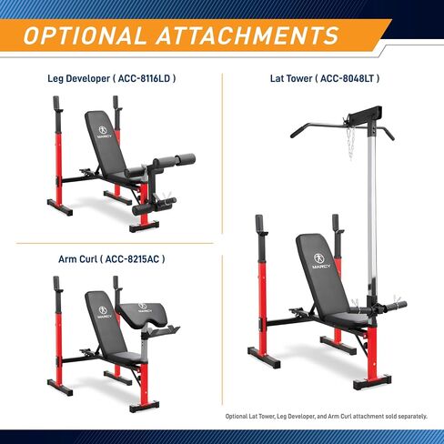 Marcy Deluxe Olympic Weight Bench مع صيد قابلة للتعديل وقطاع البار والذراع الاختياري ، مطور الساق ، مرفقات برج LAT (تباع بشكل منفصل) ، صالة رياضية منزلية شخصية لتدريب القوة ، رفع الأثقال in Kuwait