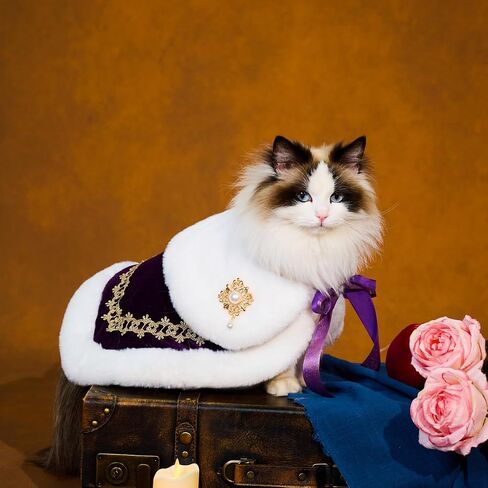 رداء الحيوانات الأليفة من Lovelyshop pet بنمط التتويج الملكي التسلسلي باللون الأبيض من الفرو الصناعي لأزياء الهالوين، زي الملك والملكة الأمير والأميرة - مقاس صغير in Saudi Arabia