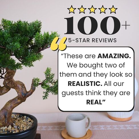 شجرة بونساي الاصطناعية 16 بوصة مع خشب واقعي ووعاء من السيراميك نباتات مزيفة Cypress Juniper Pine Zen Faux Plants for Home Bedroom Office Decor in Saudi Arabia