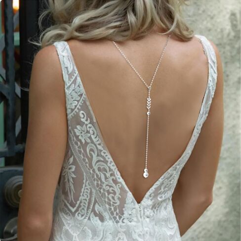 Pearls Back Chain Necklace Bridal Wedding Backdrop Body Jewelry for Women Summer Body Chain Necklace Shoulder Back Chain (Gold 2) in Saudi Arabia