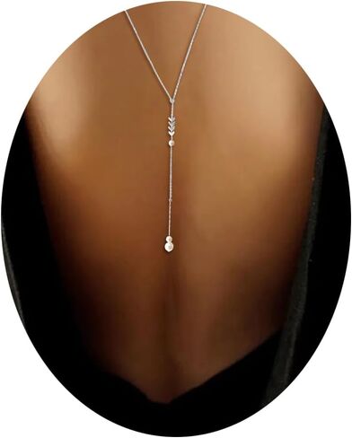 Pearls Back Chain Necklace Bridal Wedding Backdrop Body Jewelry for Women Summer Body Chain Necklace Shoulder Back Chain (Gold 2) in Saudi Arabia