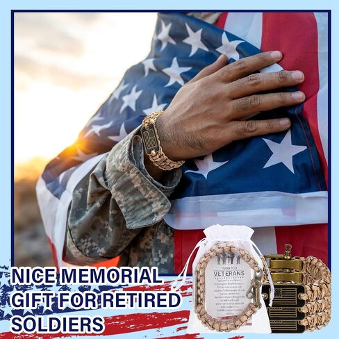 Tondiamo 10 Sets Patriotic Paracord Bracelet with Bronze USA Flag with Memorial Day Card Bulk Organza Bags Adjustable Sizes Tactical Survival Bracelet for Veterans Day Military Appreciation Gifts in Saudi Arabia
