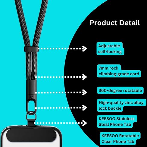 حبل الهاتف البسيط حزام معصم مع تصميم مقاوم للمنزل القابل للتعديل ، ومواد حبل التسلق المقوى 7 ​​مم ، وعلامات حبل الهاتف (مطابقة المعادن واضحة القابلة للدوار) - ECRU Beige in Kuwait