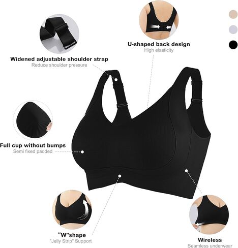 Fittingirls Plus-Size V-Neck Comfort Bra Non-Wired Full Coverage Seamless Padded Design Smooth Under Any Outfit in Kuwait