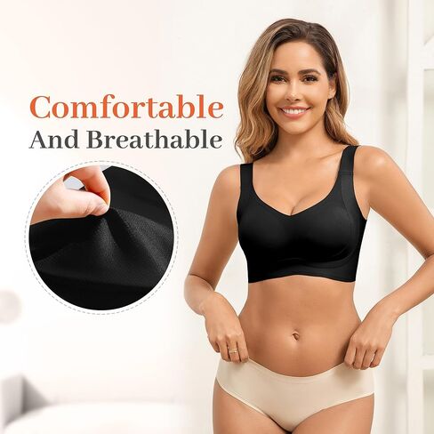 Fittingirls Plus-Size V-Neck Comfort Bra Non-Wired Full Coverage Seamless Padded Design Smooth Under Any Outfit in Kuwait
