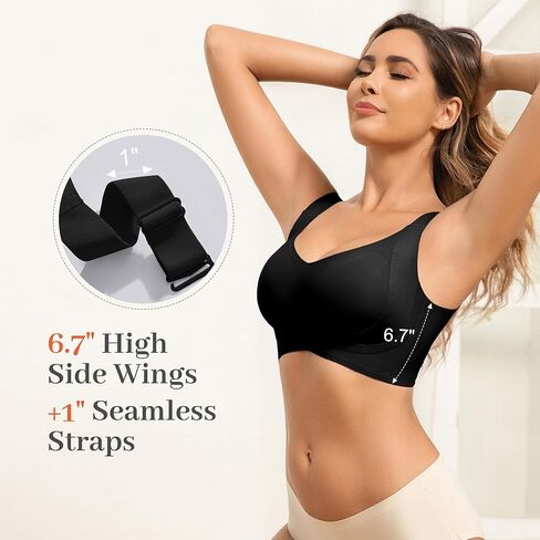 Fittingirls Plus-Size V-Neck Comfort Bra Non-Wired Full Coverage Seamless Padded Design Smooth Under Any Outfit in Kuwait