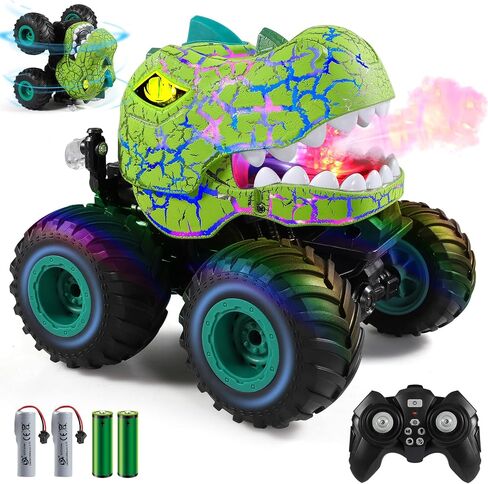 Remote Control Car, 2.4Ghz All Terrain Dinosaur Monster Truck Toys, RC Truck with Spay, Music, 3 Lighting Effects, Stunt Capable, Toy Gifts for Boys and Girls (Yellow) in Kuwait