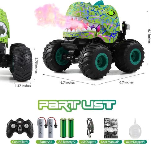 Remote Control Car, 2.4Ghz All Terrain Dinosaur Monster Truck Toys, RC Truck with Spay, Music, 3 Lighting Effects, Stunt Capable, Toy Gifts for Boys and Girls (Yellow) in Kuwait