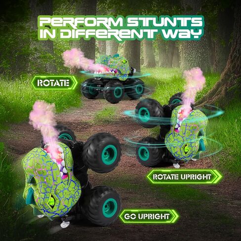 Remote Control Car, 2.4Ghz All Terrain Dinosaur Monster Truck Toys, RC Truck with Spay, Music, 3 Lighting Effects, Stunt Capable, Toy Gifts for Boys and Girls (Yellow) in Kuwait