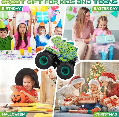 Remote Control Car, 2.4Ghz All Terrain Dinosaur Monster Truck Toys, RC Truck with Spay, Music, 3 Lighting Effects, Stunt Capable, Toy Gifts for Boys and Girls (Yellow) in Kuwait