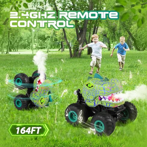 Remote Control Car, 2.4Ghz All Terrain Dinosaur Monster Truck Toys, RC Truck with Spay, Music, 3 Lighting Effects, Stunt Capable, Toy Gifts for Boys and Girls (Yellow) in Kuwait