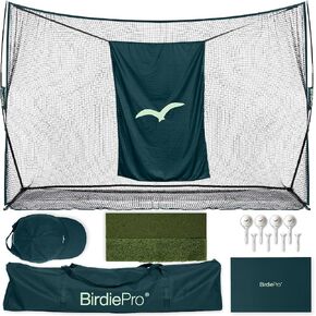 BirdiePro® - American Pro Golf Practice Net – 10x7ft Heavy Duty Golf Hitting Net with EchoShield™ Target & FlexWeave™ Net - Indoor Outdoor Training Backyard, Garage Complete Set with Mat, Balls & Cap in Saudi Arabia