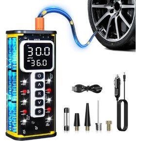 Tire Inflator Portable Air Compressor, 150PSI Cordless Air Pump for Car Tires, 4X Faster 12V DC Tire Pump with Tire Pressure Gauge, LED Light for Cars, Motorcycles, Bikes, Balls (Silver) in Kuwait