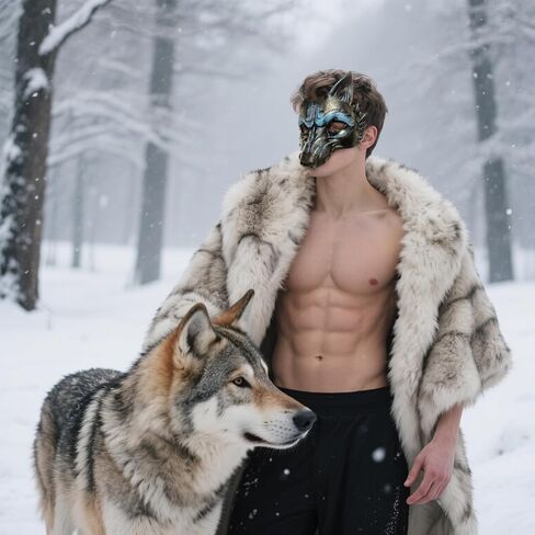 قناع Vzqi Wolf Comple Halloween Hverwolf Mask Men Men Wolf Costum Animal Masquerade Half Face Gold Gold in Saudi Arabia