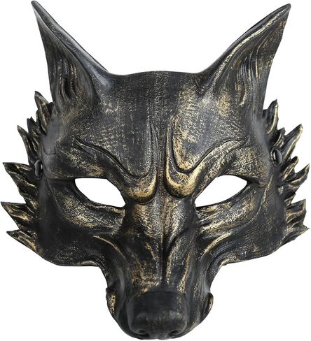 VZQI Wolf Mask Adult Halloween Werewolf Mask Men Wolf Costume Animal Masquerade Half Face Tooth Gold in Saudi Arabia