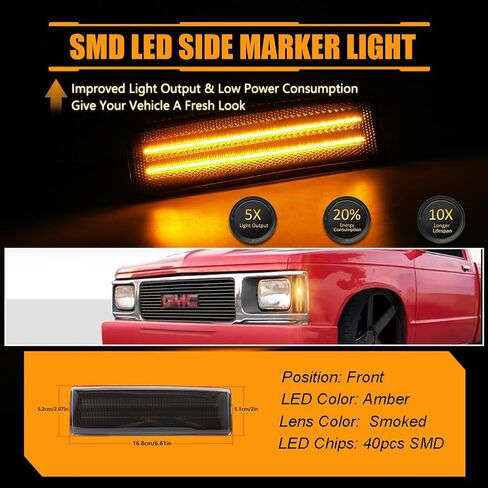 Front & Rear Fender LED Side Marker Lights for Corvette C7 (2014-2019) /Grand Sport/Stingray/Z06 /ZR1, Smoked Lens Side Bumper Marker Lamps, [Ultra-Bright] White LED Turn Signal Lights, 4 PCS in Kuwait