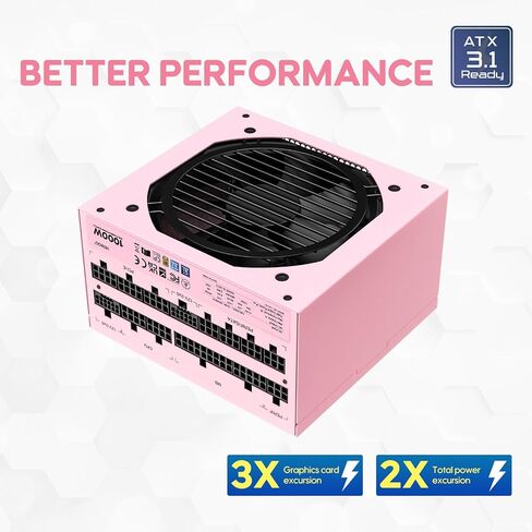 Vetroo مصدر طاقة أبيض بقدرة 1000 واط، ATX 3.1 جاهز ومنفذ PCIe مزدوج 5.1 in Kuwait