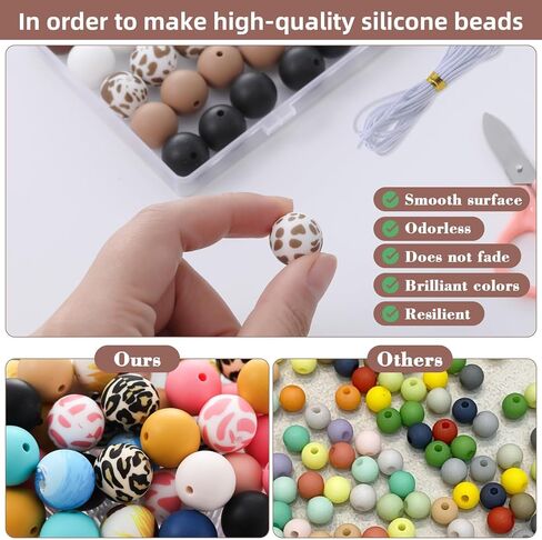 48Pcs Silicone Beads for Bracelets with 2Pcs Wooden Beads and Elastic Strings,15mm Silicone Beads Bulk Petal Bracelet Making Kit Focal Beads for Pens Silicone Beads for Keychain Making Kit in Kuwait