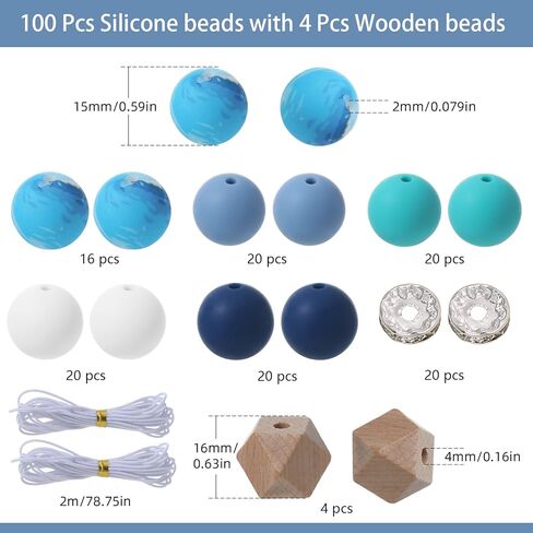 48Pcs Silicone Beads for Bracelets with 2Pcs Wooden Beads and Elastic Strings,15mm Silicone Beads Bulk Petal Bracelet Making Kit Focal Beads for Pens Silicone Beads for Keychain Making Kit in Kuwait