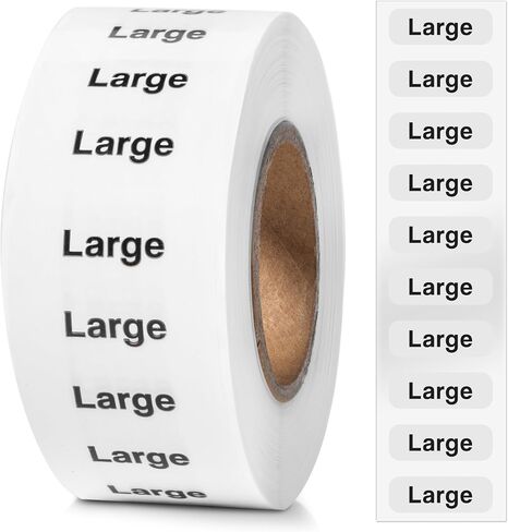 250pcs Large Clothing Size Strip Labels, 1.25" x 5" Labels, Large, 250 Labels/Roll, Clear Clothing Size Strip Sticker Labels for Shirts, Pants, Accessories, Retail Clothing in Kuwait
