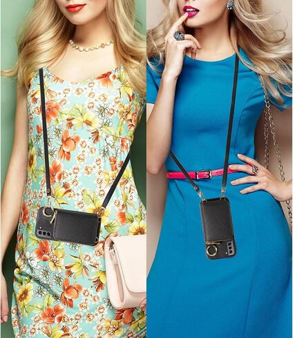 Wallet Case for Samsung Galaxy S22 Plus S22+ 5G with Shoulder Strap Ring Buckle, Zipper Flip Organ Purse, Credit Card Holder Stand Full Body Phone Cover for S22+5G S22plus 22S + S 22 22+ Black in Saudi Arabia