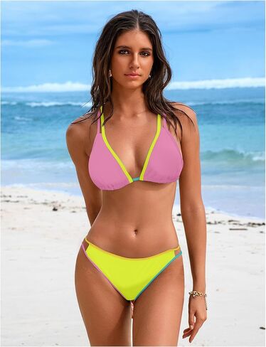Women Two Piece Triangle Bikini Sets Sexy Adjustable Straps Back Tie Swimsuit Trendy Double-Strap Bathing Suits for Beach and Pool Black in Saudi Arabia