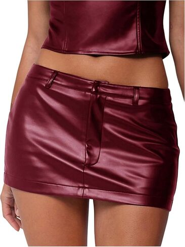 Floerns Women's PU Leather Low Waist Skirts Music Festival Club Bodycon Mini Skirt in Kuwait