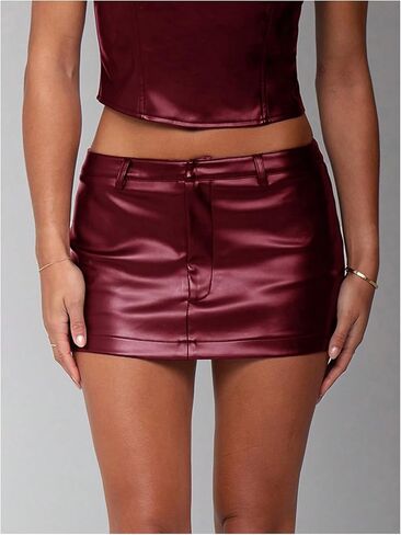 Floerns Women's PU Leather Low Waist Skirts Music Festival Club Bodycon Mini Skirt in Kuwait