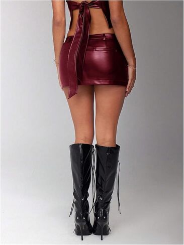 Floerns Women's PU Leather Low Waist Skirts Music Festival Club Bodycon Mini Skirt in Kuwait