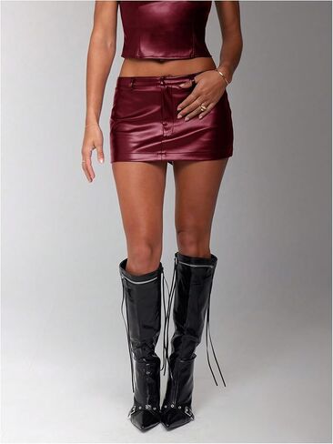 Floerns Women's PU Leather Low Waist Skirts Music Festival Club Bodycon Mini Skirt in Kuwait