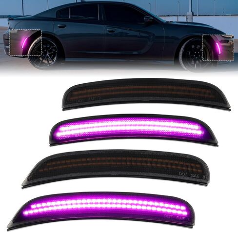 Dynamic Blue LED Side Marker Lights for Dodge Charger 2015 2016 2017 2018 2019 2020 2021 2022 2023 2024 Front Rear Bumper Sequential Signal Lamps, 4PCS Smoked Lens in Kuwait