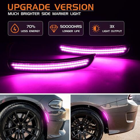 Dynamic Blue LED Side Marker Lights for Dodge Charger 2015 2016 2017 2018 2019 2020 2021 2022 2023 2024 Front Rear Bumper Sequential Signal Lamps, 4PCS Smoked Lens in Kuwait
