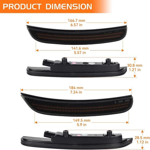 Dynamic Blue LED Side Marker Lights for Dodge Charger 2015 2016 2017 2018 2019 2020 2021 2022 2023 2024 Front Rear Bumper Sequential Signal Lamps, 4PCS Smoked Lens in Kuwait