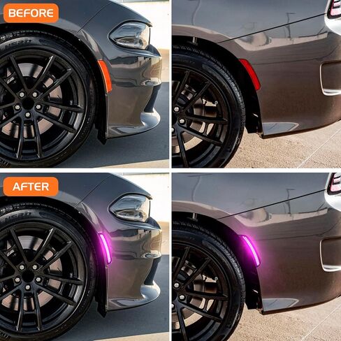 Dynamic Blue LED Side Marker Lights for Dodge Charger 2015 2016 2017 2018 2019 2020 2021 2022 2023 2024 Front Rear Bumper Sequential Signal Lamps, 4PCS Smoked Lens in Kuwait