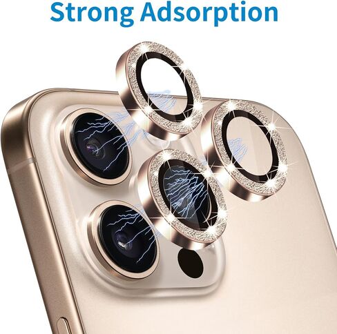 مصمم لهاتف iPhone 16 Pro و16 Pro Max واقي عدسة الكاميرا، غطاء عدسة لامع لامع لامع 9H غطاء كاميرا زجاجي مقوى مضاد للخدش ومضاد للصدمات للنساء والفتيات in Kuwait