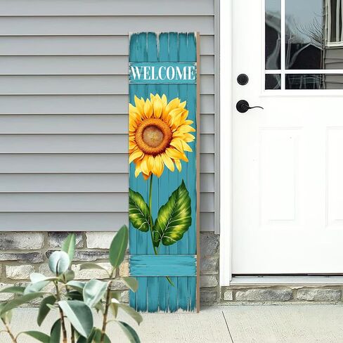 Spring Daisy Welcome Wooden Sign, Summer Rustic Daisy Porch Sign for Front Door Decorations, Front Porch Decor Home Hanging Signs Wall Sign 31.5"H in Saudi Arabia