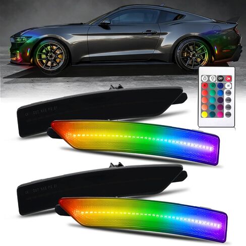 KDM LED Smoked Lens Fender Side Marker Reflectors Lights Dual Rows Bright White, Compatible for 2024-Up Ford Mustang Gen7/S650,Assembly Front & Rear Side Bumper Marker Lights，Pack of 4 in Saudi Arabia