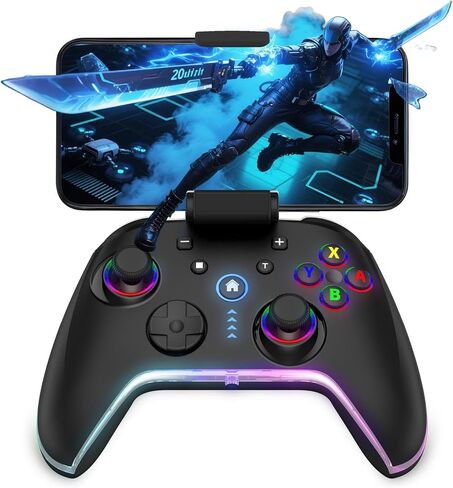 BCOFO Wireless Mobile Game Controller لنظام iOS/iPhone/Android/الهاتف الخلوي/التبديل/الكمبيوتر المحمول ، ألعاب ألعاب مع مقطع الهاتف للاعبين ، مشغلات تأثير القاعة ، التحكم في الكمبيوتر الشخصي ، مع إضاءة/اهتزاز RGB/6 محور Gyro/Turbo (أبيض) in Kuwait