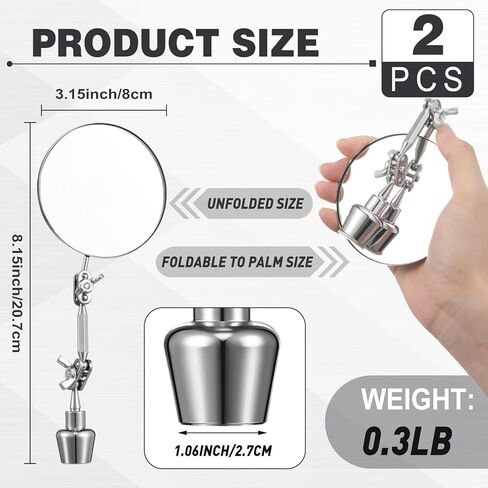Kingdder 2 Pcs Circular Inspection Mirrors Magnetic Base Welding Mirror 2 Inch Round Swivel Angle Ball Joint Antenna Inspection Tools for Mechanical Welding Coffee Machine Maintenance in Kuwait