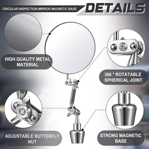 Kingdder 2 Pcs Circular Inspection Mirrors Magnetic Base Welding Mirror 2 Inch Round Swivel Angle Ball Joint Antenna Inspection Tools for Mechanical Welding Coffee Machine Maintenance in Kuwait