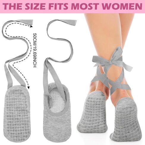 Jeyiour 9 Pack Ballet Tie Socks for Women with Grips Pilates Yoga Non-slip Socks for Dancing Barre Ballet Yoga Pilates Barefoot Workout in Saudi Arabia
