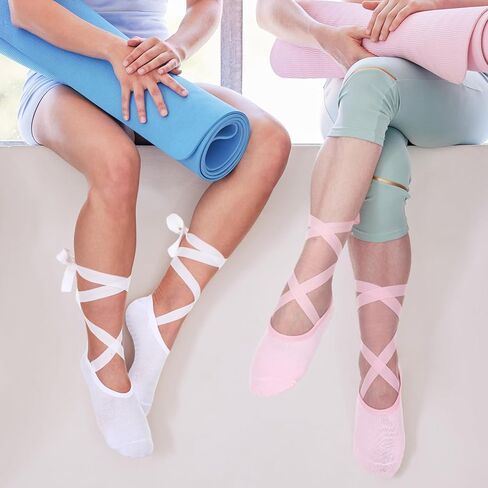 Jeyiour 9 Pack Ballet Tie Socks for Women with Grips Pilates Yoga Non-slip Socks for Dancing Barre Ballet Yoga Pilates Barefoot Workout in Saudi Arabia