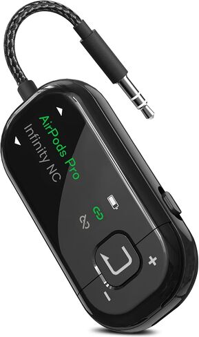 Avantree Voyager - Bluetooth 5.4 Airplane Adapter with OLED Screen for Headphones & AirPods, Qualcomm Chipset, aptX Adaptive, 3.5mm AUX Wireless Audio Transmitter for Travel & Flight - White in Saudi Arabia