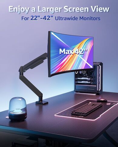 Mountup Arm Huchice Single Monitor Arm لـ 42 40 39 34 بوصة ، شاشات شاشة للمكتب يحمل ما يصل إلى 33 رطلاً ، شاشات Ultrawide القابلة للتعديل مع قاعدة C-Clamp & Grommet in Saudi Arabia