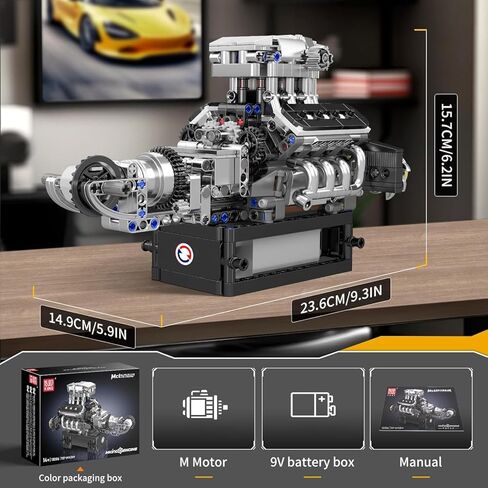 Mould King 10204 V8 Engine Model That Works - Build Your Own V8 Engine Toy, 8-Cylinder Petrol Car Engine Replica Model Building Kit for Adult (750 PCS) in Kuwait