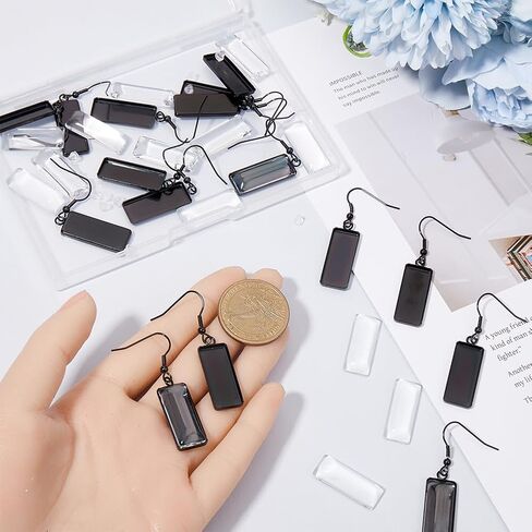 1 Box 20Pcs Earring Bezel Blanks Stainless Steel Earring Wire Hooks 10x25mm Rectangle Bezel Pendant Trays with Glass cabochons Silicone Earring Backs for Jewelry Making DIY Dangle Earrings in Kuwait