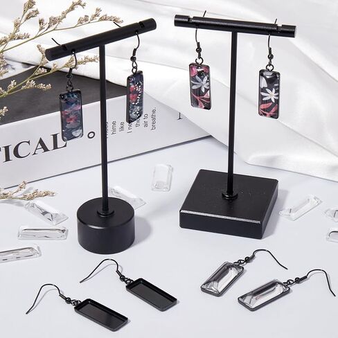 1 Box 20Pcs Earring Bezel Blanks Stainless Steel Earring Wire Hooks 10x25mm Rectangle Bezel Pendant Trays with Glass cabochons Silicone Earring Backs for Jewelry Making DIY Dangle Earrings in Kuwait