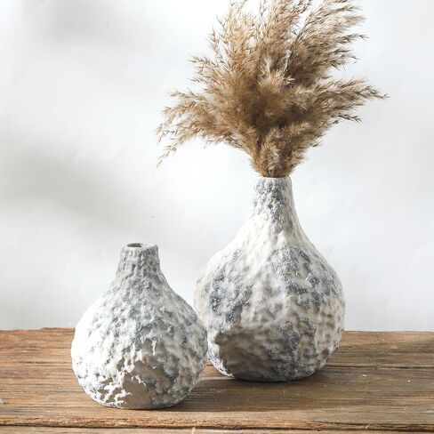 Ceramic Vase Set of 3 with Handles - Rustic Vintage Crackle Vases for Home Decor, Decorative Vase Set for Farmhouse Decor, Dining Table, Living Room, Kitchen, Office - Multicolor in Saudi Arabia