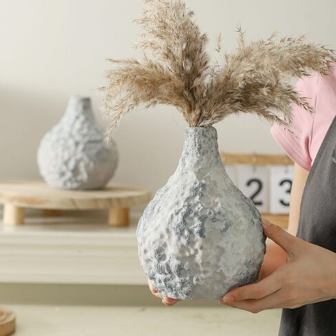 Ceramic Vase Set of 3 with Handles - Rustic Vintage Crackle Vases for Home Decor, Decorative Vase Set for Farmhouse Decor, Dining Table, Living Room, Kitchen, Office - Multicolor in Saudi Arabia