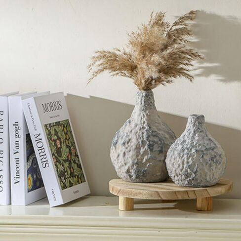Ceramic Vase Set of 3 with Handles - Rustic Vintage Crackle Vases for Home Decor, Decorative Vase Set for Farmhouse Decor, Dining Table, Living Room, Kitchen, Office - Multicolor in Saudi Arabia